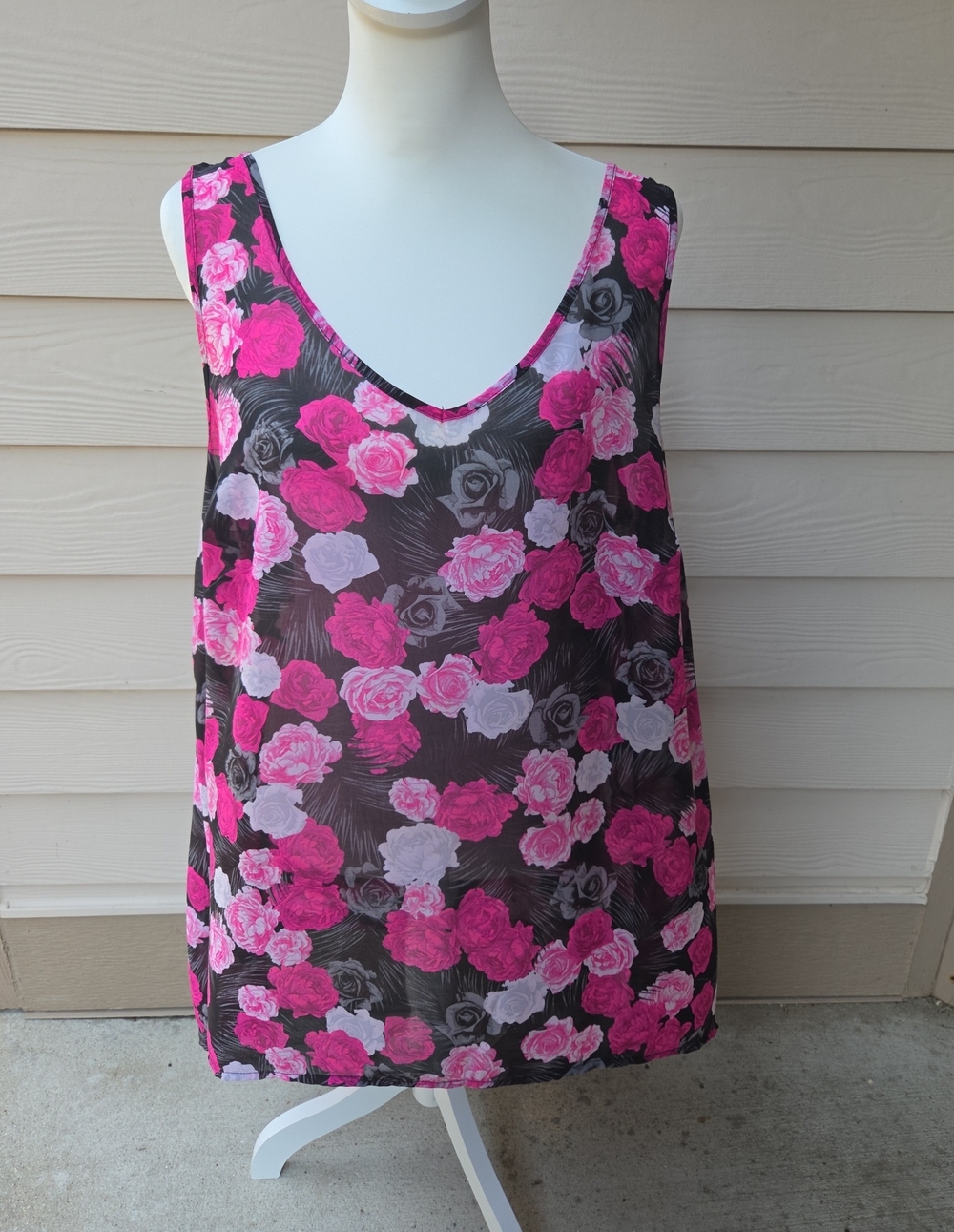 Torrid Black & Hot Pink Floral Chiffon Swing Cami Womens  Size 1X